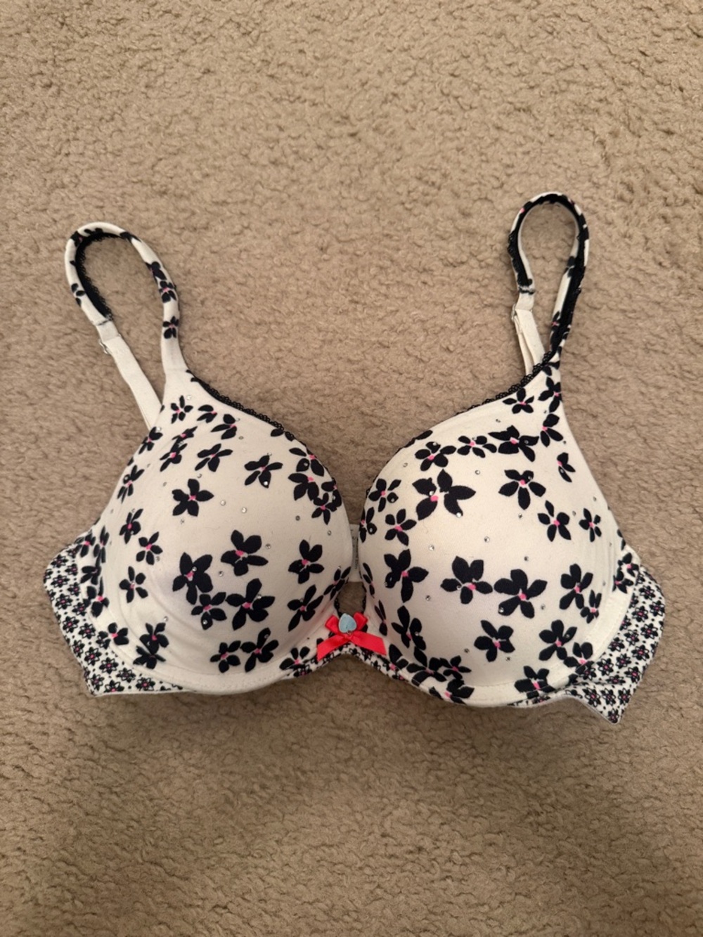 VS White and Black Floral Bra